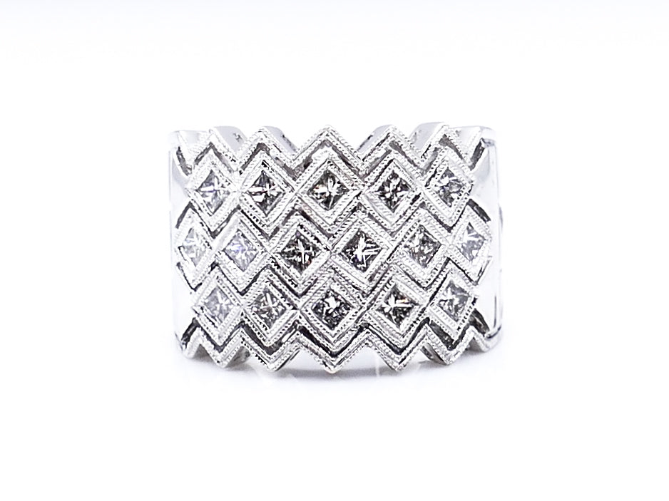Geometric Zig-Zag Diamond 18k White Gold Ring