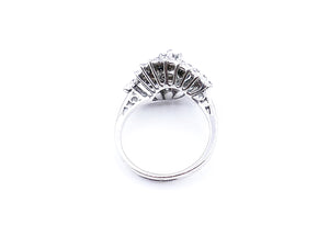Antique Style Diamond Leaf Spiral 18K White Gold Ring