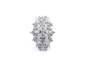 Retro Oval Shaped Diamond Cluster White Gold Ring