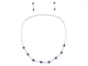 Diamond and Sapphire Flower 18k White Gold Necklace