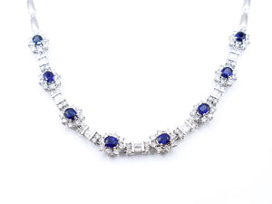 Diamond and Sapphire Flower 18k White Gold Necklace