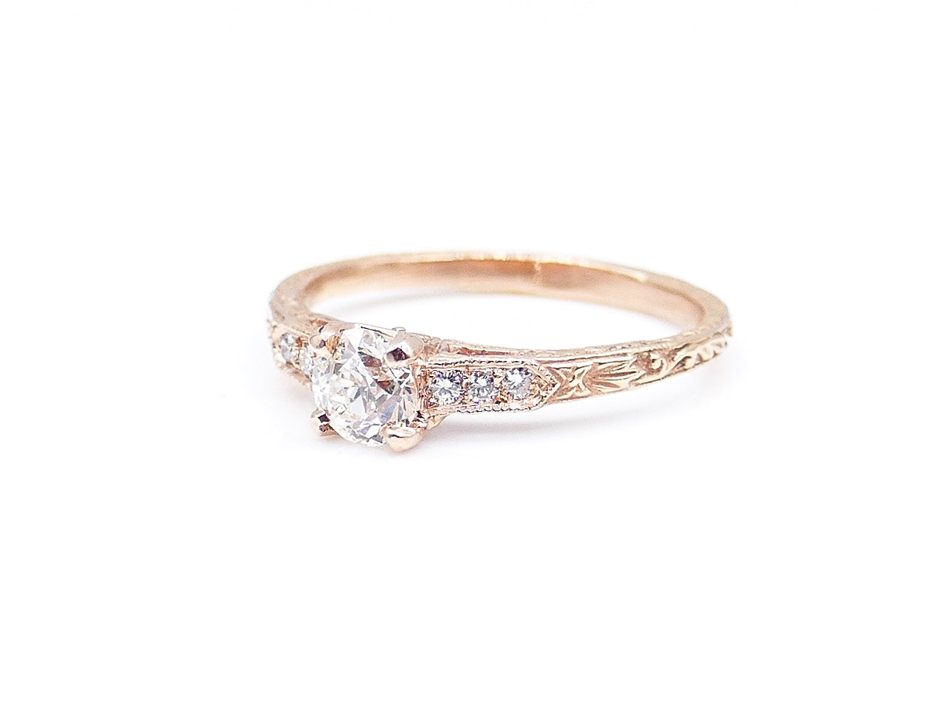 Custom Antique-Style Diamond and Rose Gold Engagement Ring