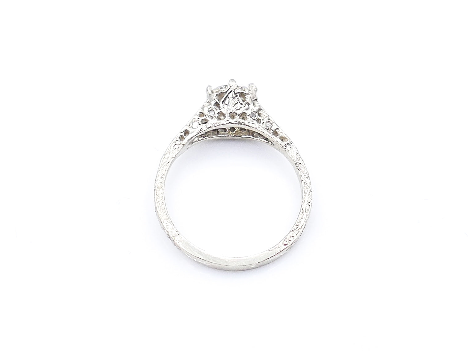Antique-Style Filigree Diamond and White Gold Engagement Ring