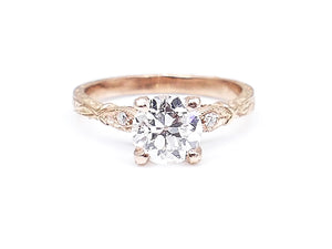 Custom Antique-Style Seven Diamond and Rose Gold Engagement Ring