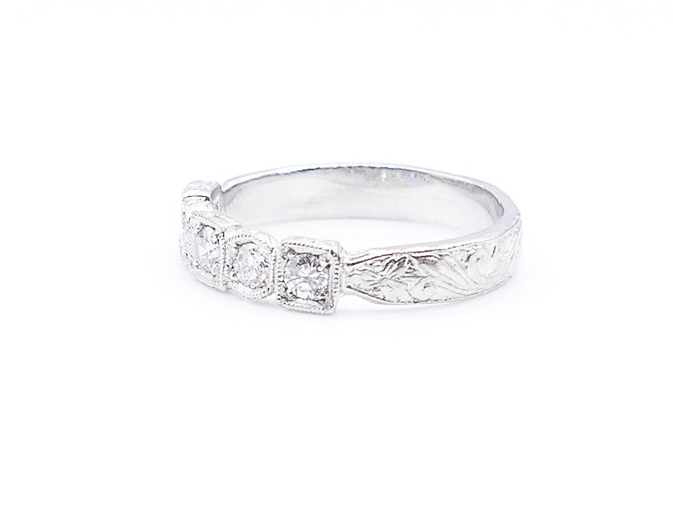 Victorian-Style 5 Stone Square and Round Motif Band