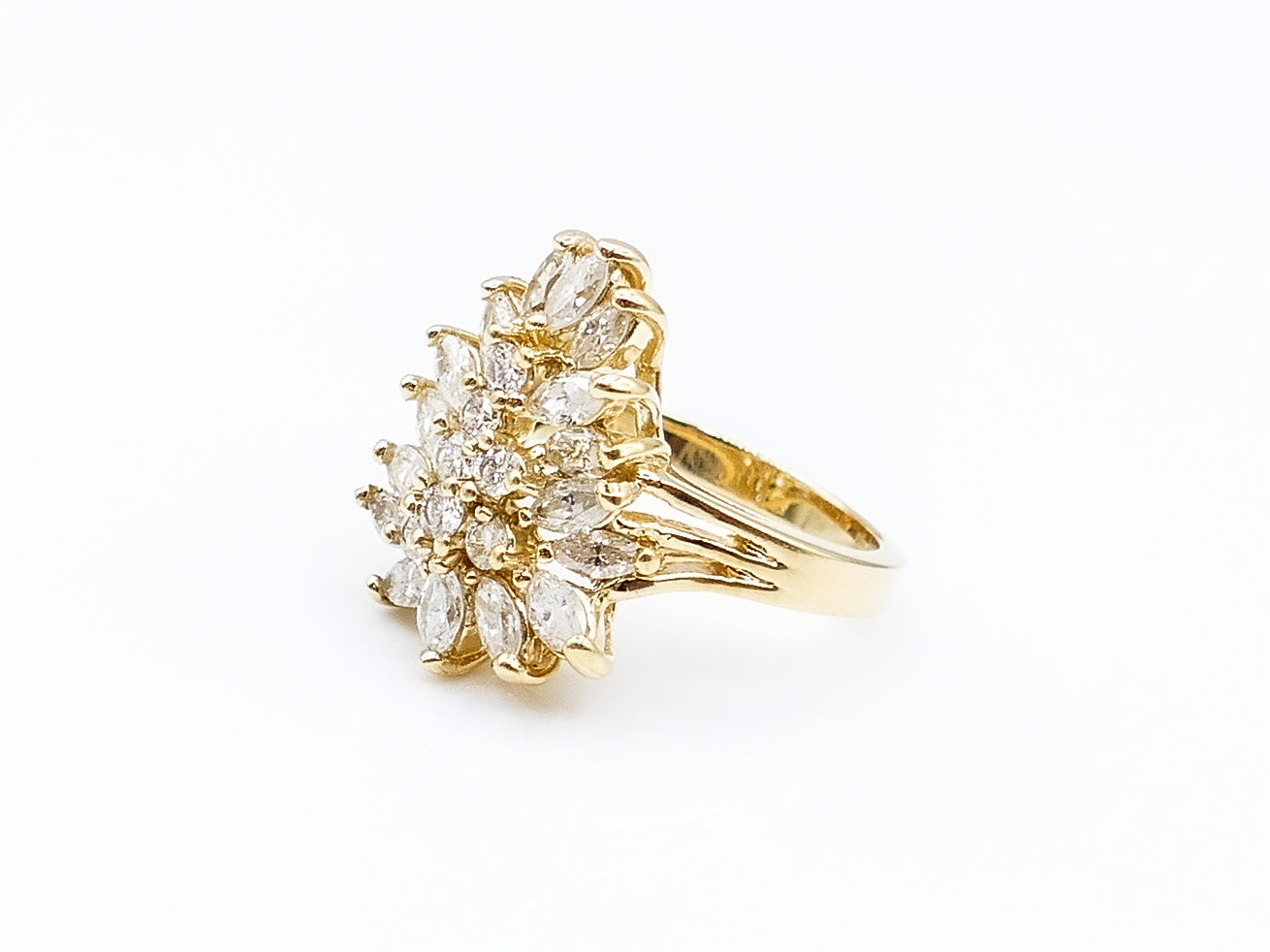 Teardrop Marquise and Round Cut Diamond Cluster Ring