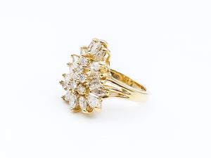 Teardrop Marquise and Round Cut Diamond Cluster Ring