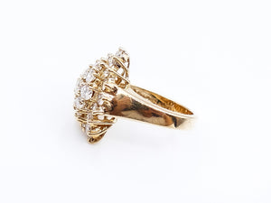 1980s Navette Diamond Cluster Yellow Gold Ring