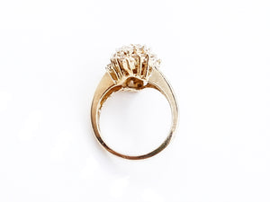 1980s Navette Diamond Cluster Yellow Gold Ring