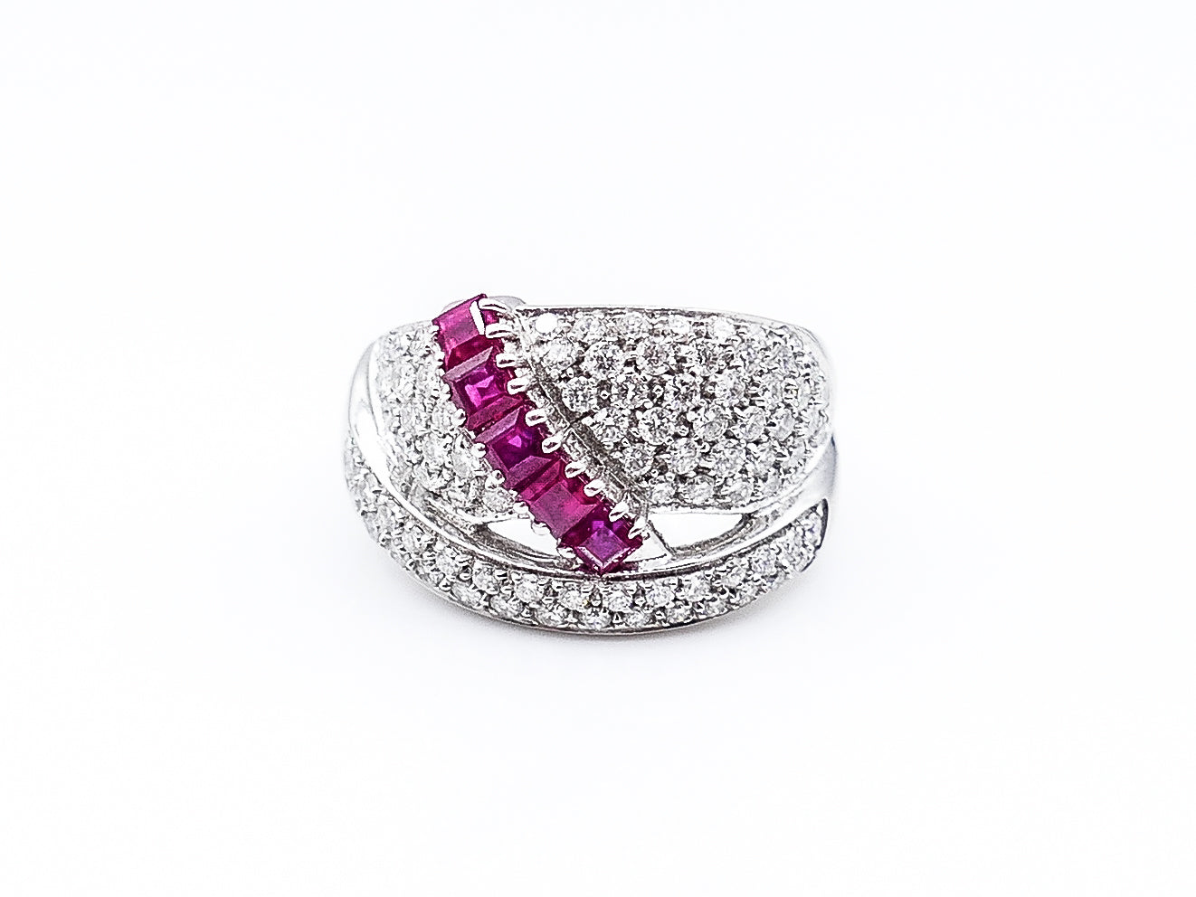 Diamond Pave and Emerald or Ruby Sash Ring