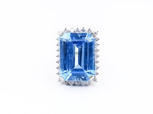 18 Carat Emerald Cut London Blue Topaz Ring