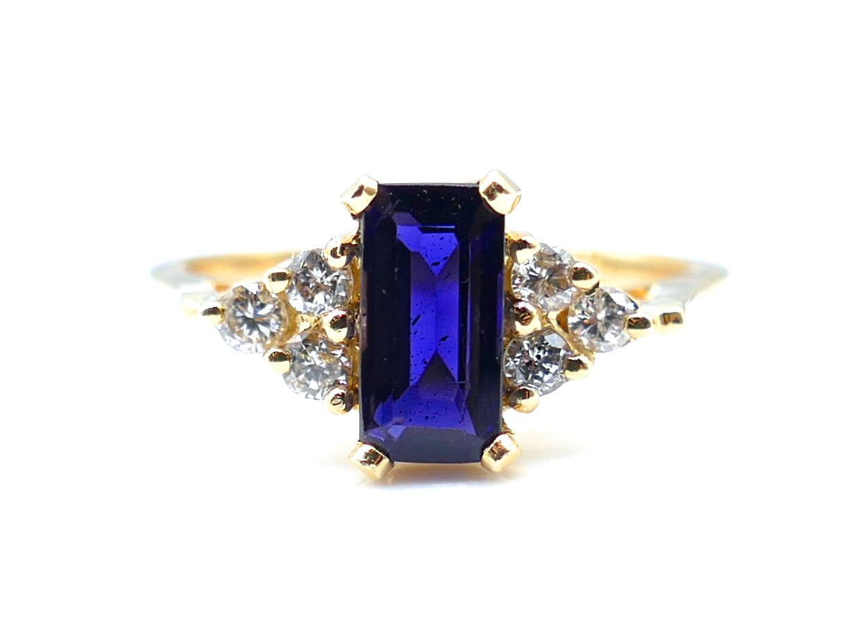 Elongated Emerald-Cut Violet Iolite Ring