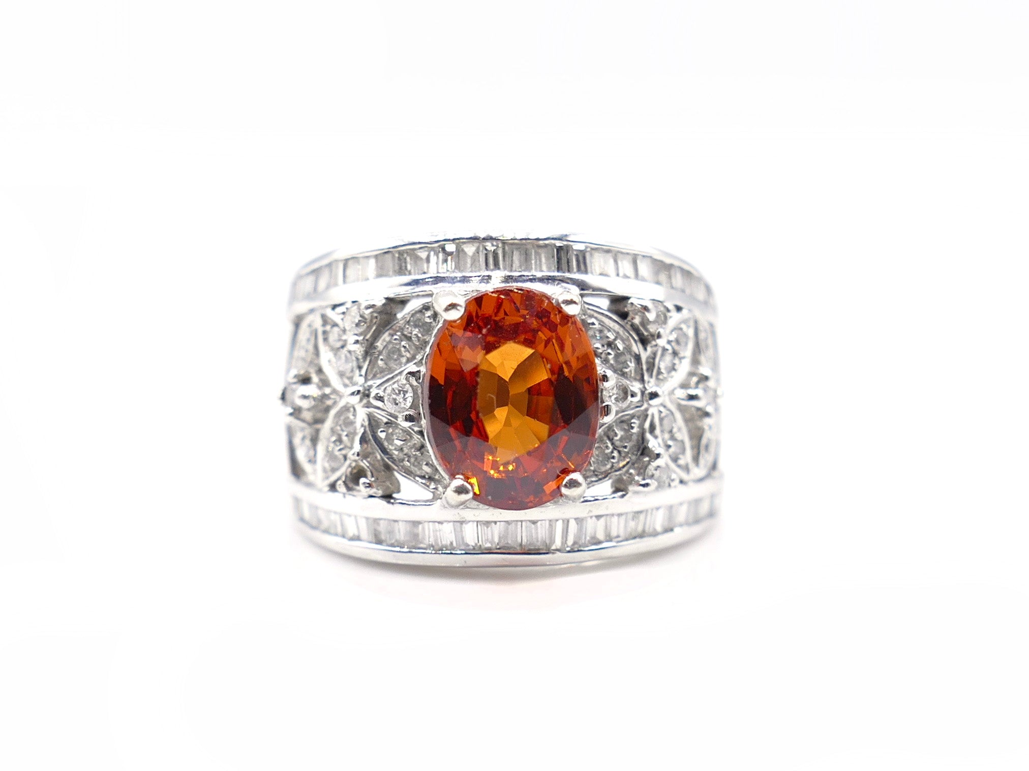 Oval Citrine and Assorted Diamonds White Gold Ring