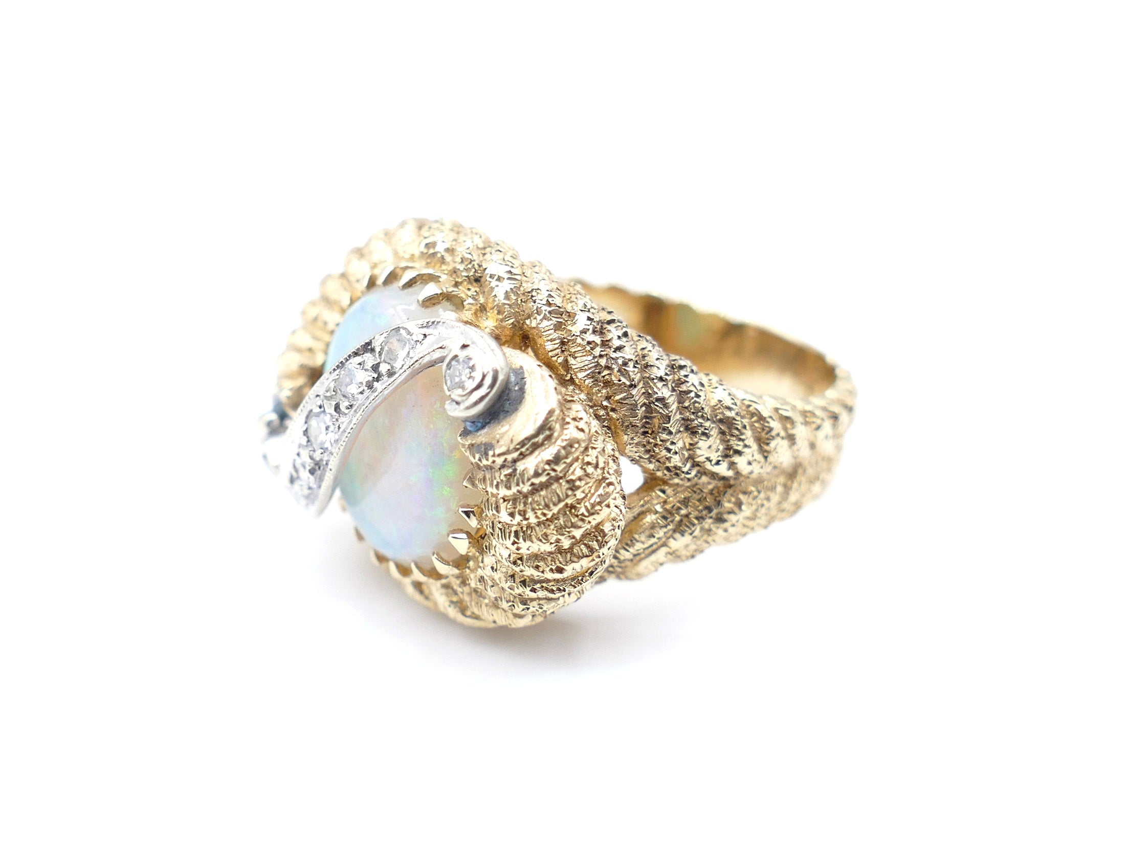 Vintage Opal with Diamond S-Scroll Yellow Gold Ring