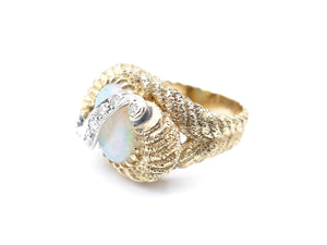 Vintage Opal with Diamond S-Scroll Yellow Gold Ring