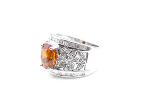 Oval Citrine and Assorted Diamonds White Gold Ring