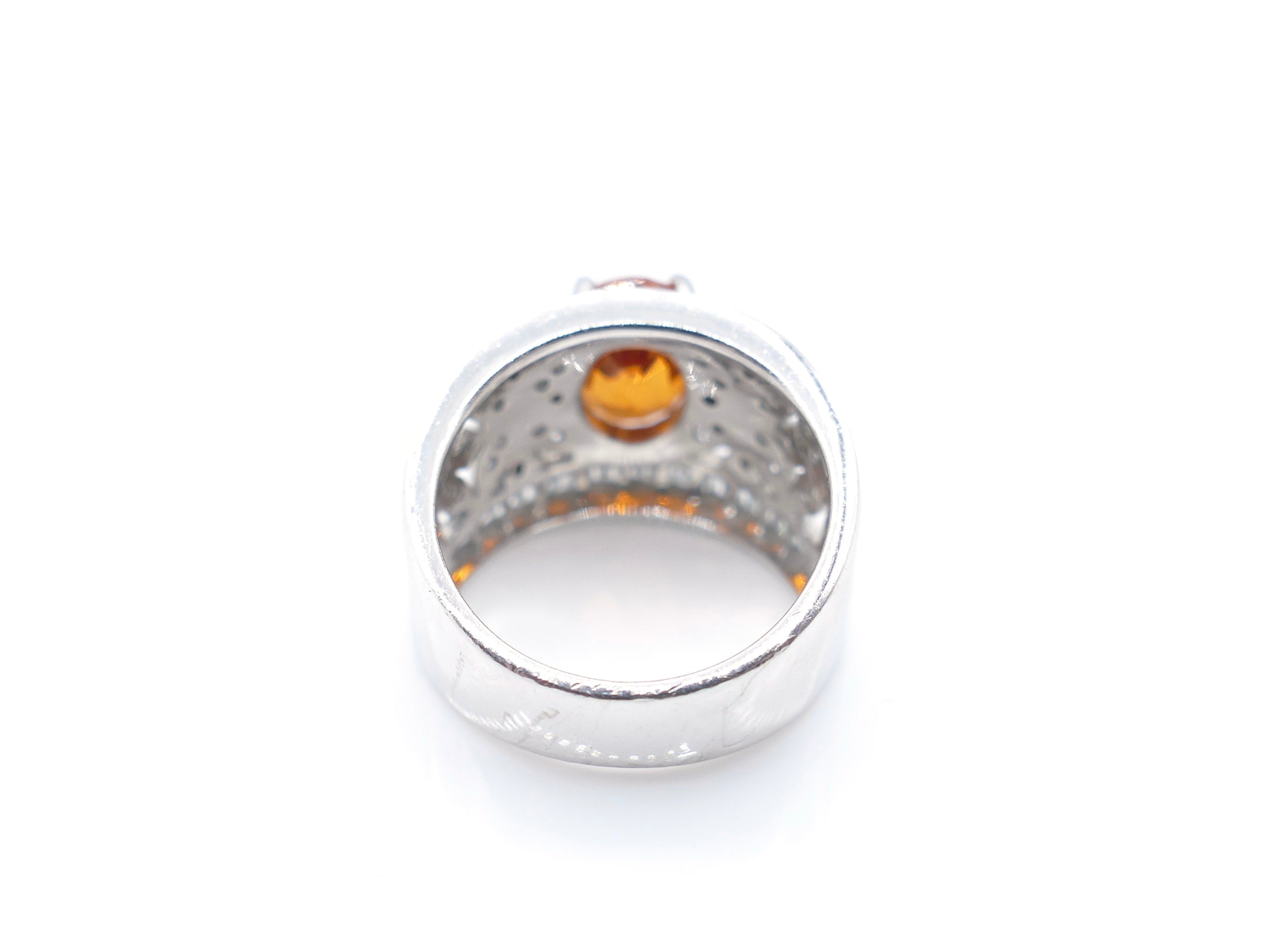 Oval Citrine and Assorted Diamonds White Gold Ring
