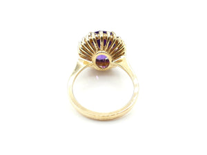 *(hand) Deep Purple 5 CT Amethyst and Diamond Yellow Gold Ring