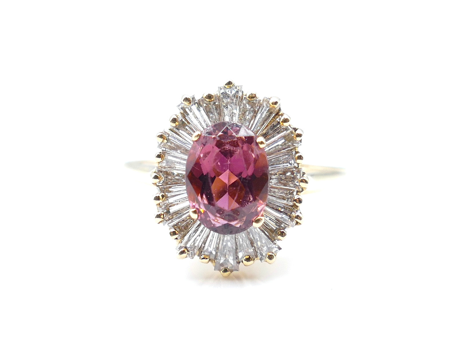 3 CT Pink Tourmaline and Diamond Baguette Ring