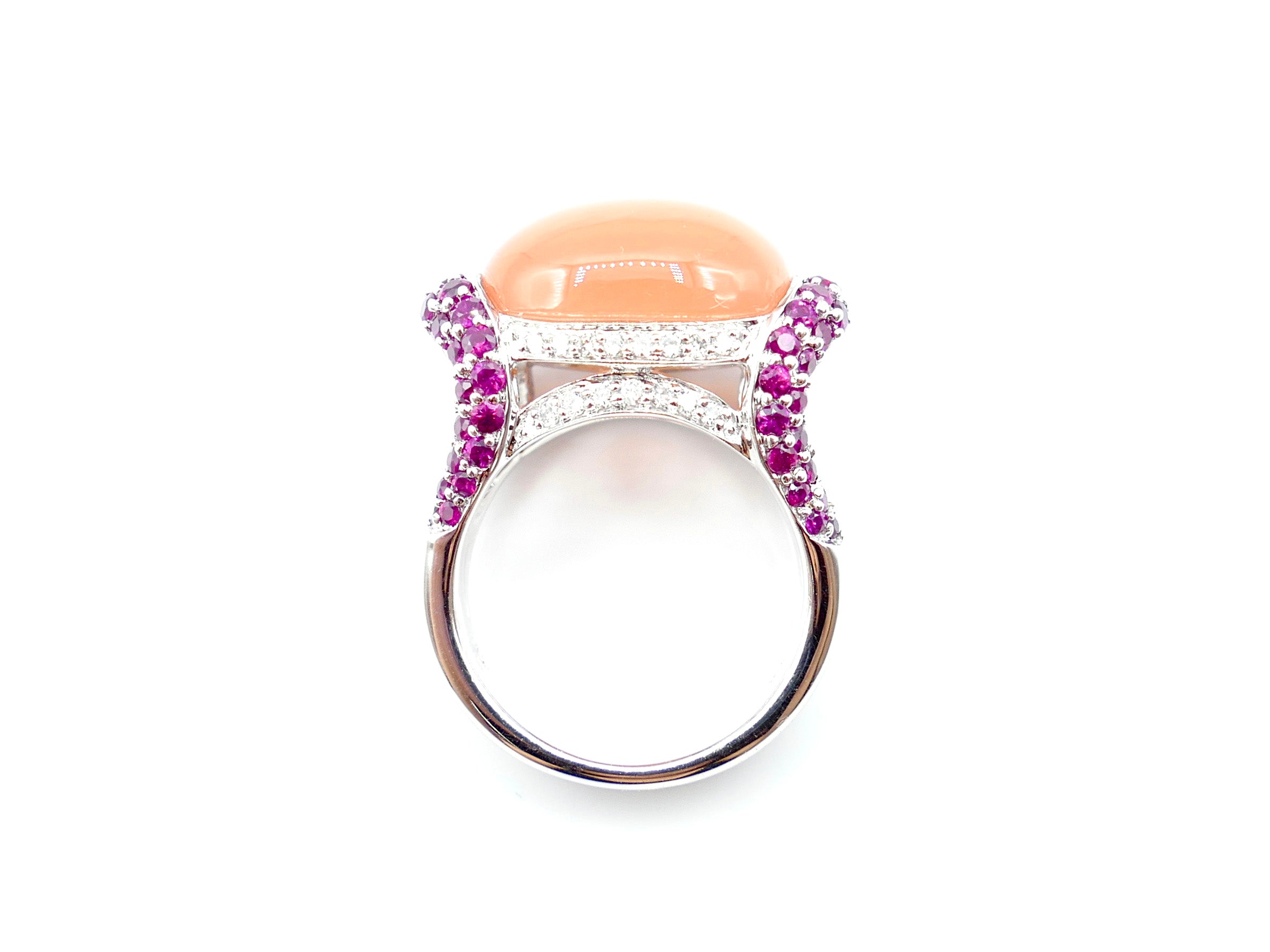 Peach Carnelian with Pave Set Rubies and Diamonds Ring