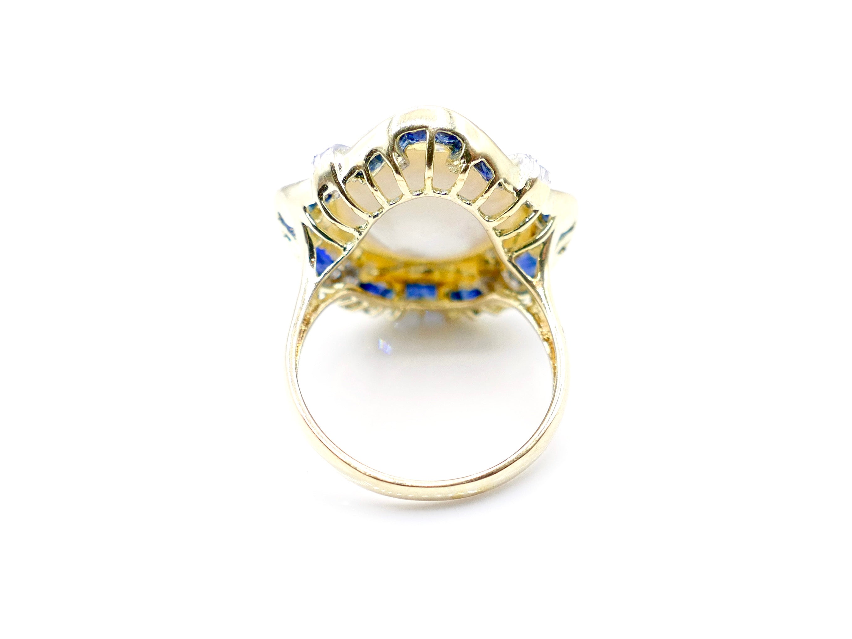 Mabe Pearl and Channel Set Sapphire Ballerina Design Ring