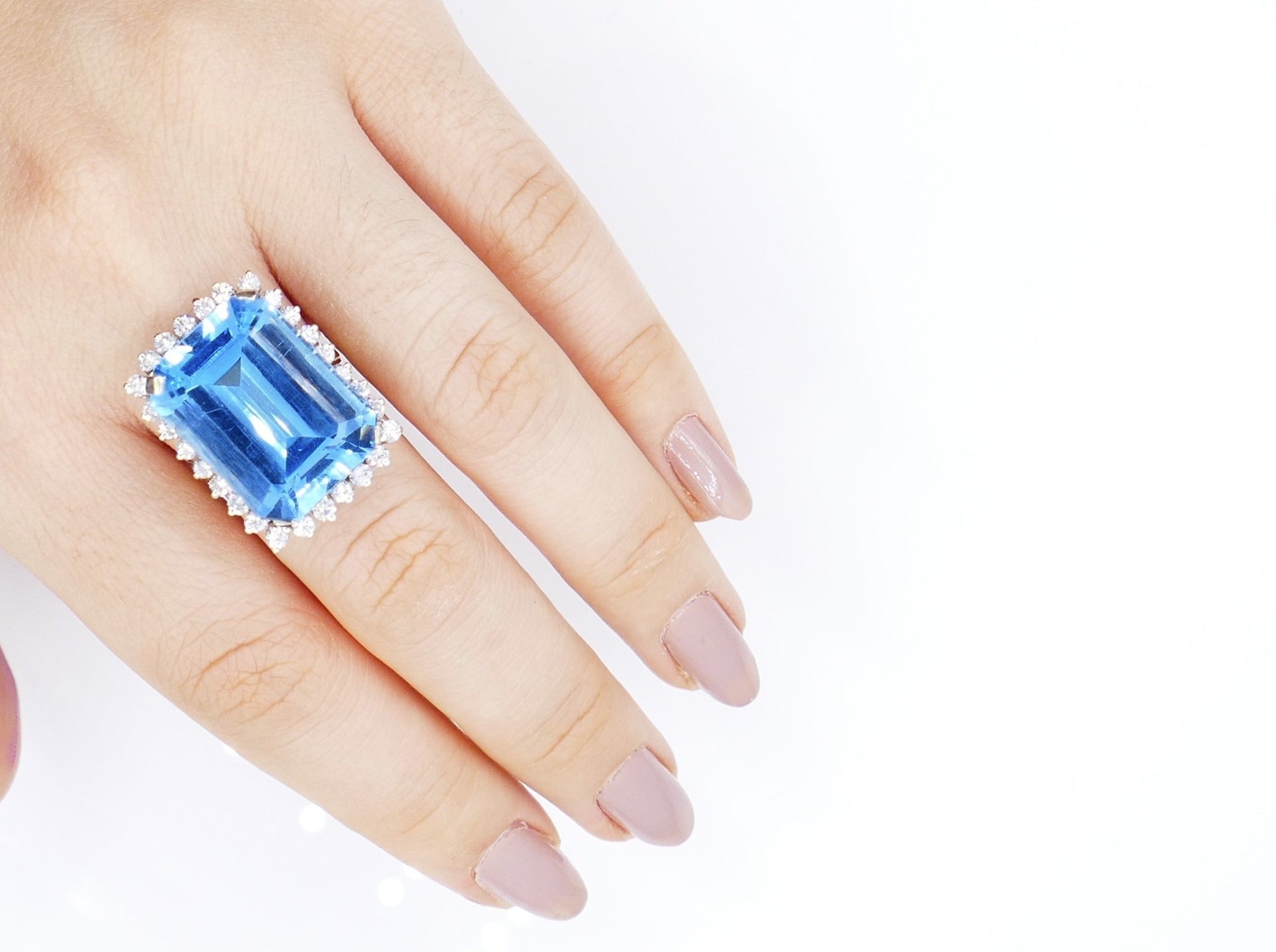 18 Carat Emerald Cut London Blue Topaz Ring