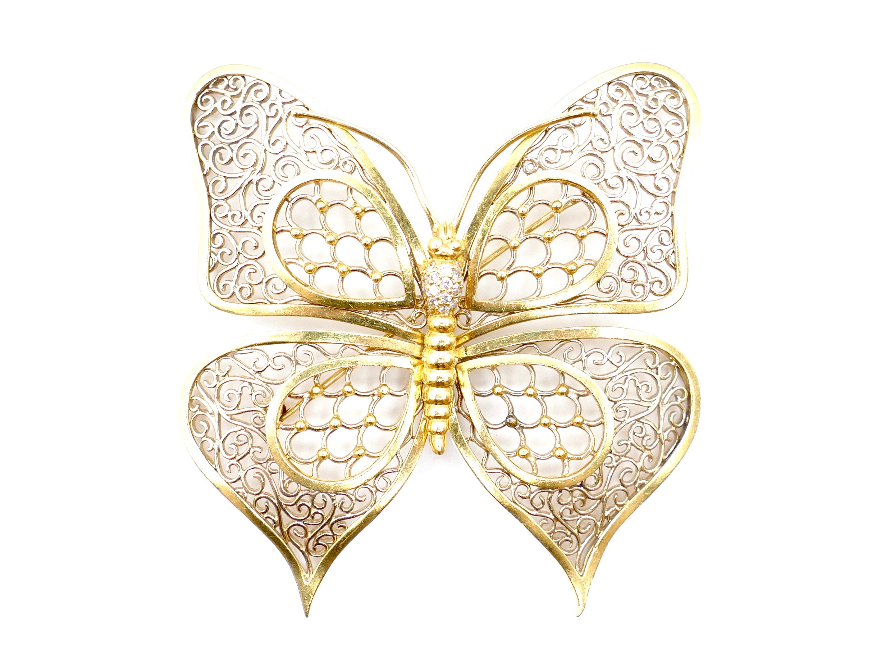 Handmade Butterfly 18K Yellow Gold Brooch