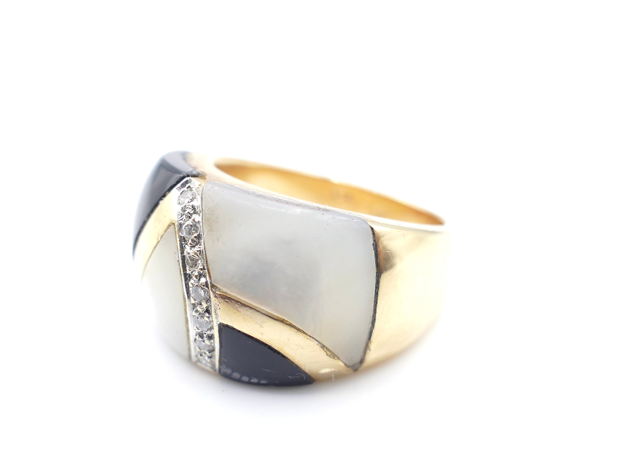 Inlaid Onyx and Mother of Pearl Wide Band Ring