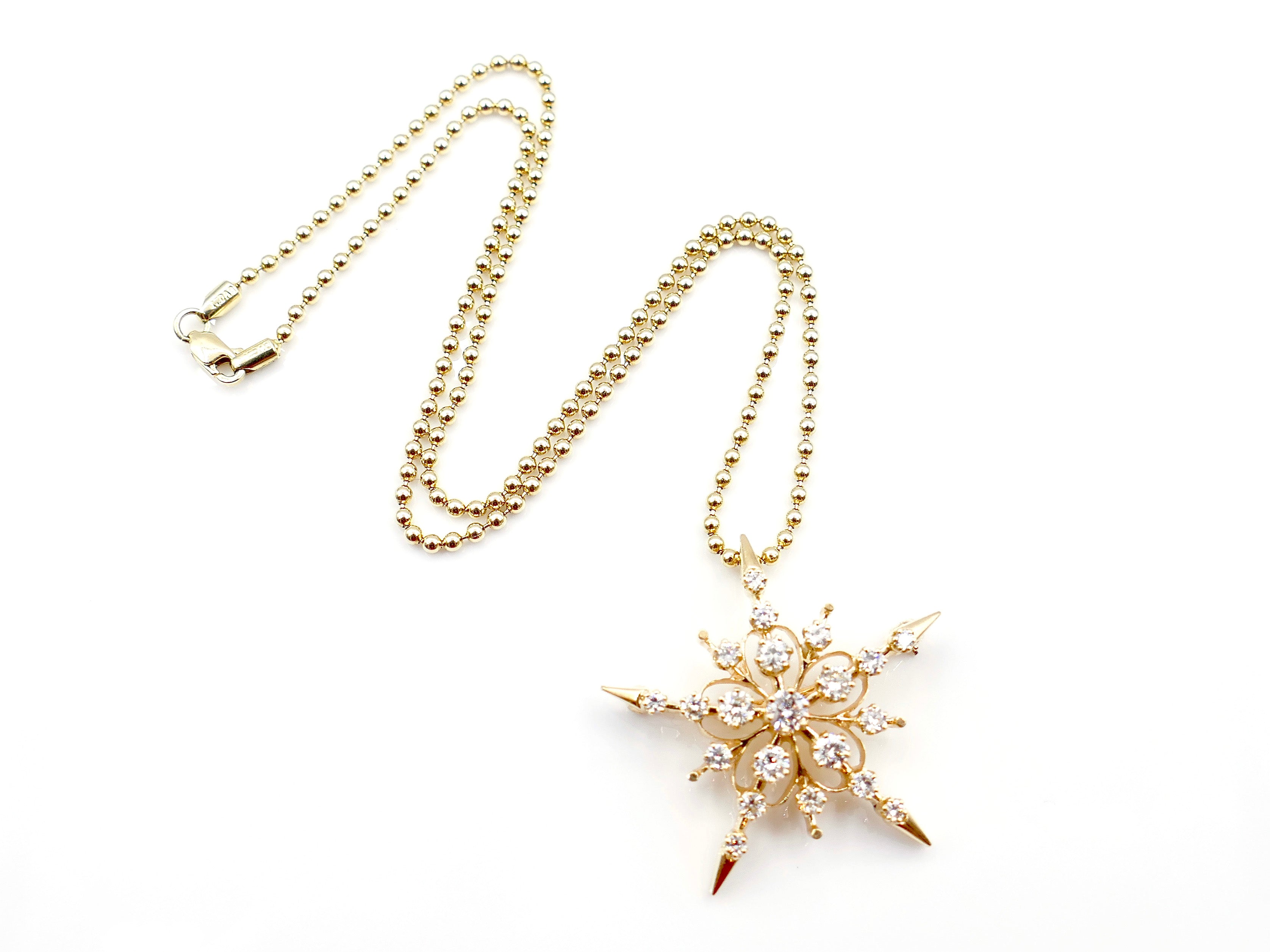 Diamond Star and 14K Yellow Gold Convertible Pendant Necklace Brooch