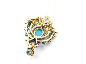 Persian Style Turquoise and Yellow Gold Convertible Pendant Necklace Brooch