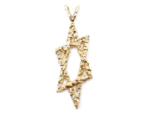 14K Yellow Gold Nugget Elongated Star of David Pendant Charm