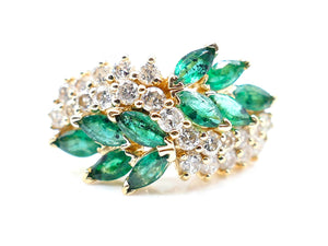 Marquis Emerald and Diamond Vintage Cluster Ring