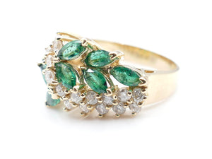 Marquis Emerald and Diamond Vintage Cluster Ring