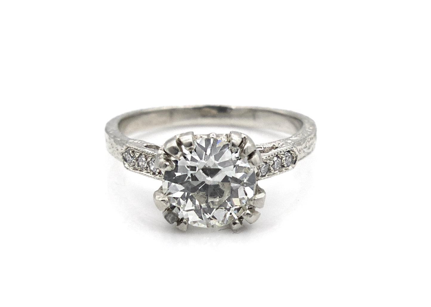 Antique-Style 3 Carat Diamond and White Gold Engagement Ring