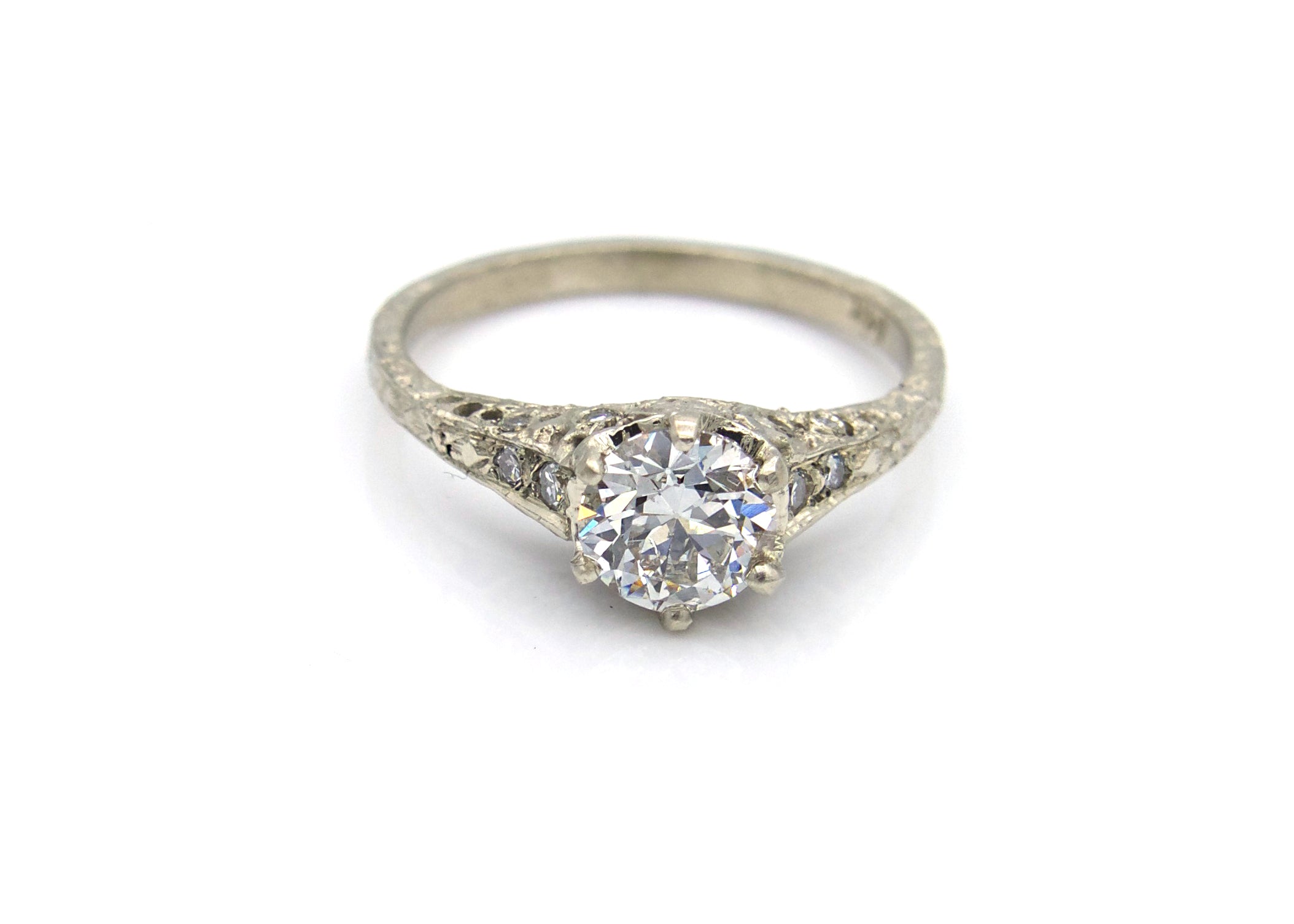Antique-Style Filigree Diamond and White Gold Engagement Ring